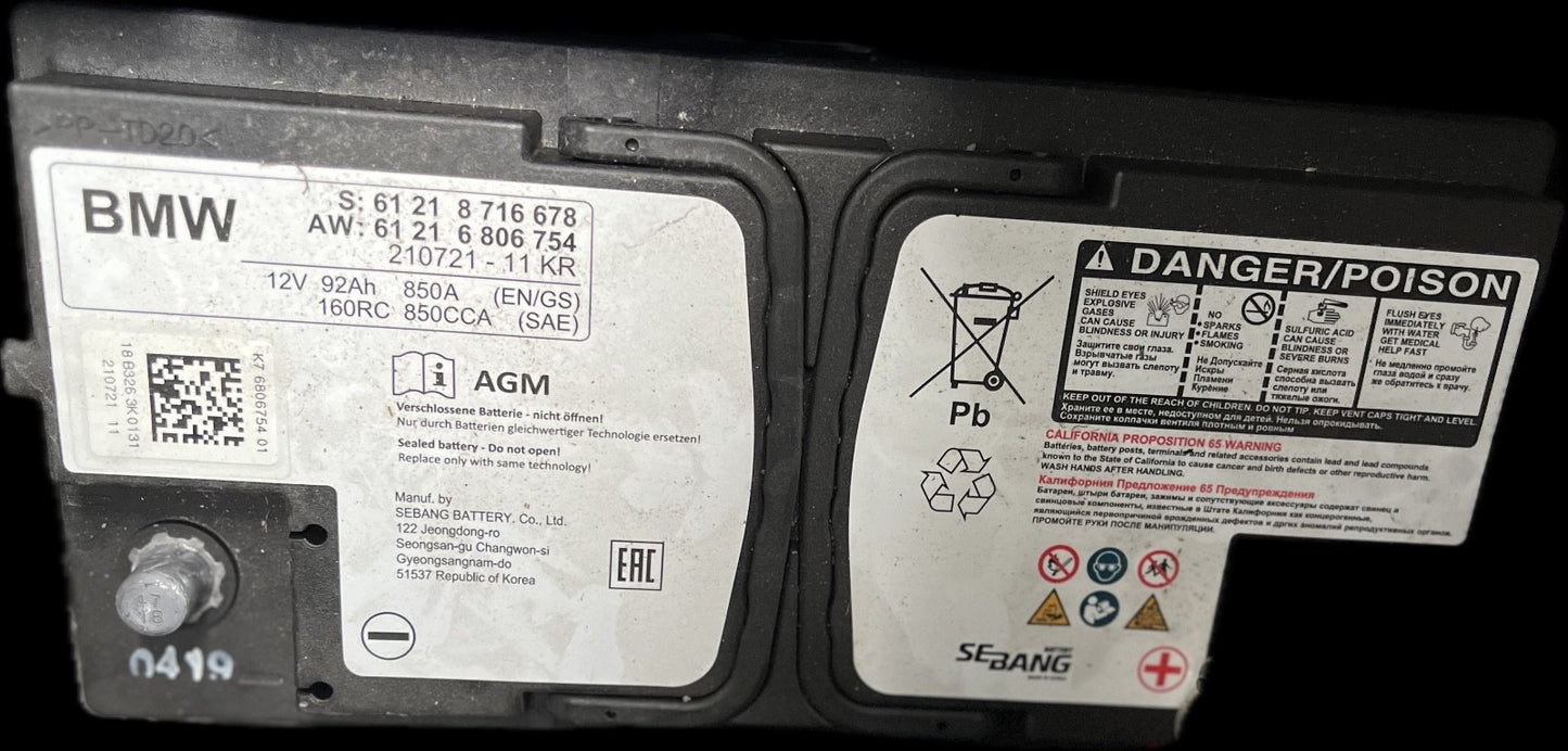 AGM Start-Stop Battery 12V 92Ah 850A – Original BMW – Year 2019