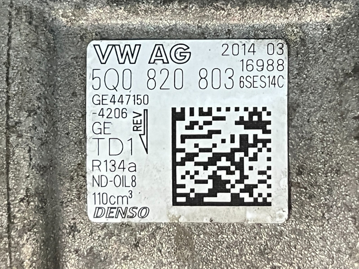 VW AUDI SEAT SKODA Aircon Compressor 5Q0820803 6SE514C Used - Fits 2013-2020