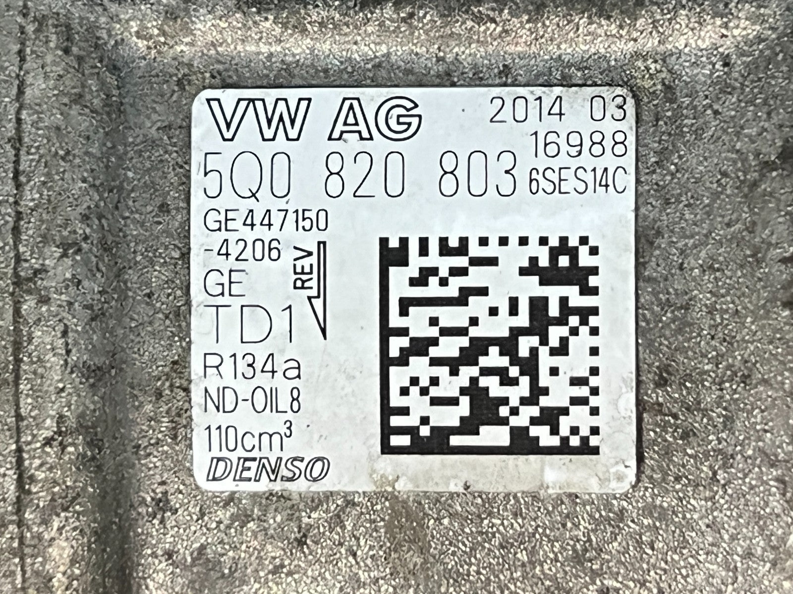 VW AUDI SEAT SKODA Aircon Compressor 5Q0820803 6SE514C Used - Fits 2013-2020